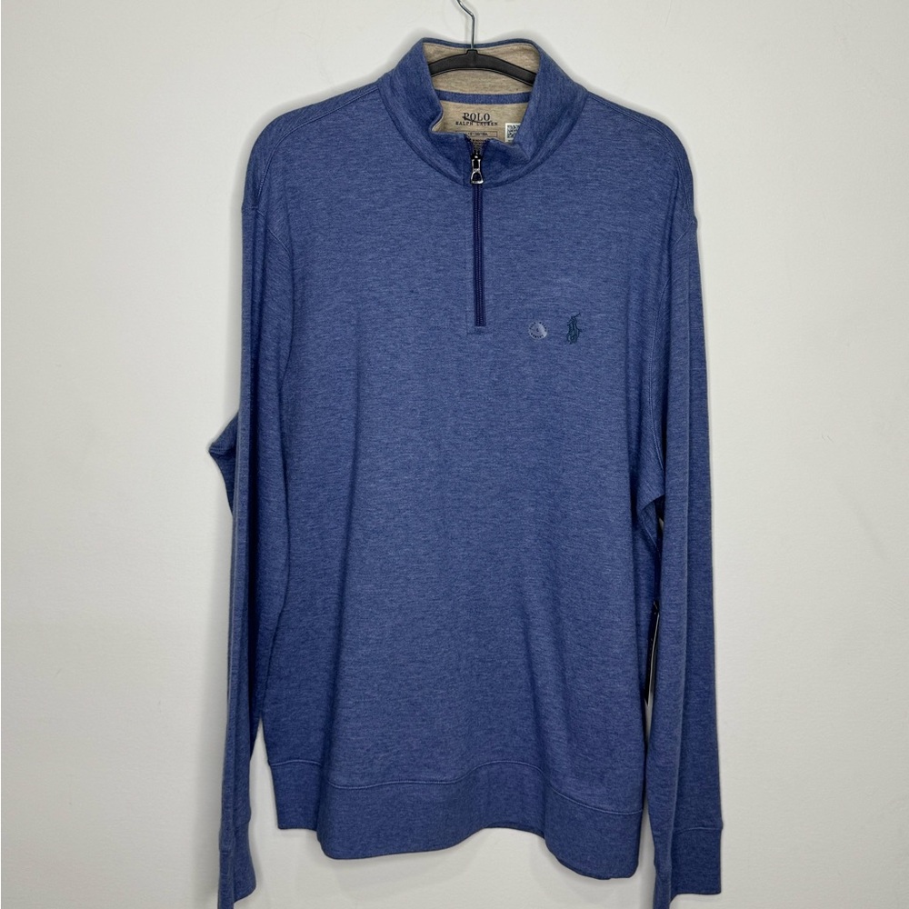 POLO RALPH LAUREN Long Sleeve Lux Jersey Half Zip Blue Heather Men’s L
